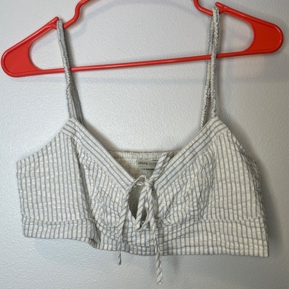 Urban Outfitters Women’s Striped Crop Tank Top Bralette Bow Front Top Size Large - Picture 1 of 5